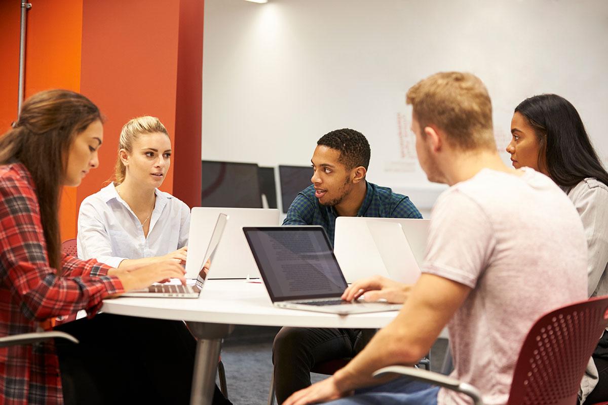 Accounting degree program students collaborating on a project